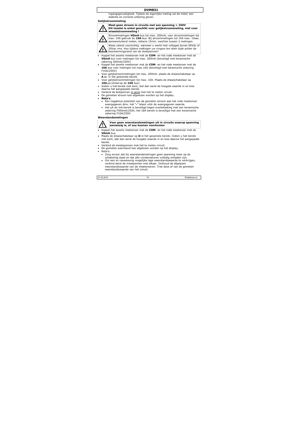 Velleman DVM831 User Manual | Page 19 / 60