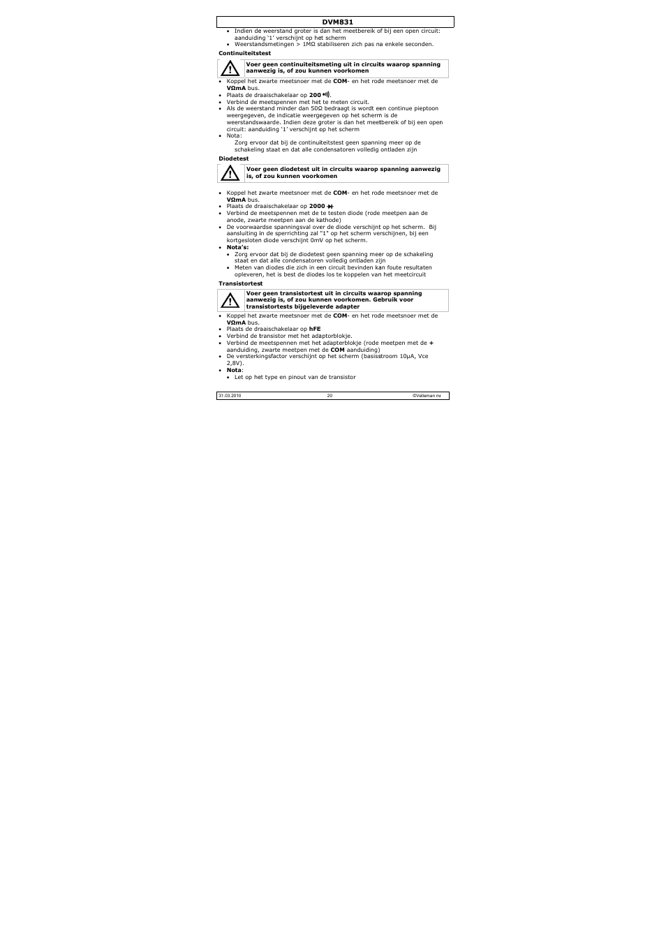 Velleman DVM831 User Manual | Page 20 / 60