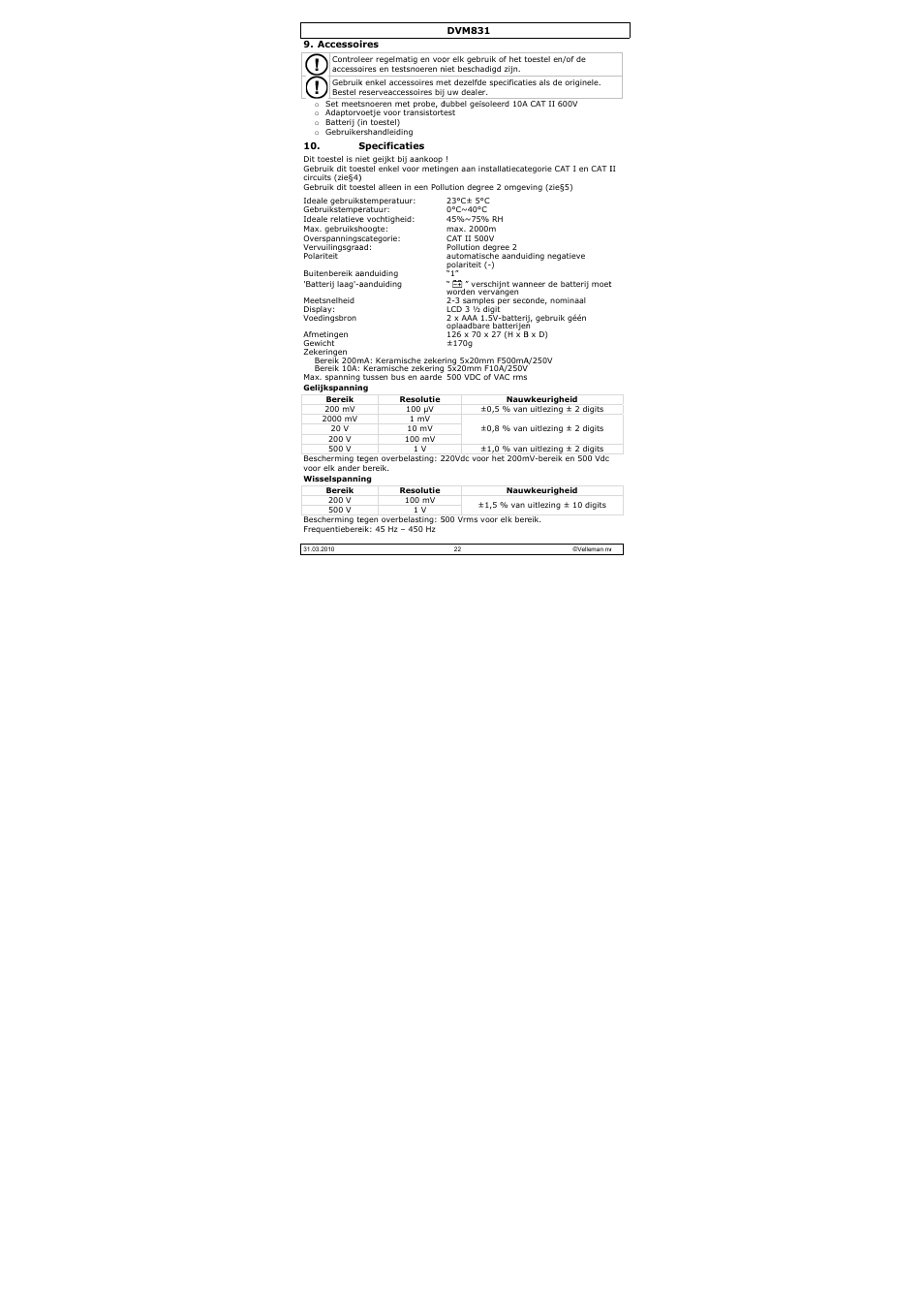 Velleman DVM831 User Manual | Page 22 / 60