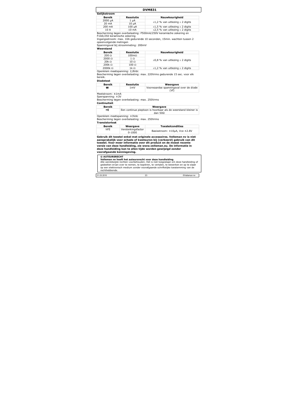Velleman DVM831 User Manual | Page 23 / 60