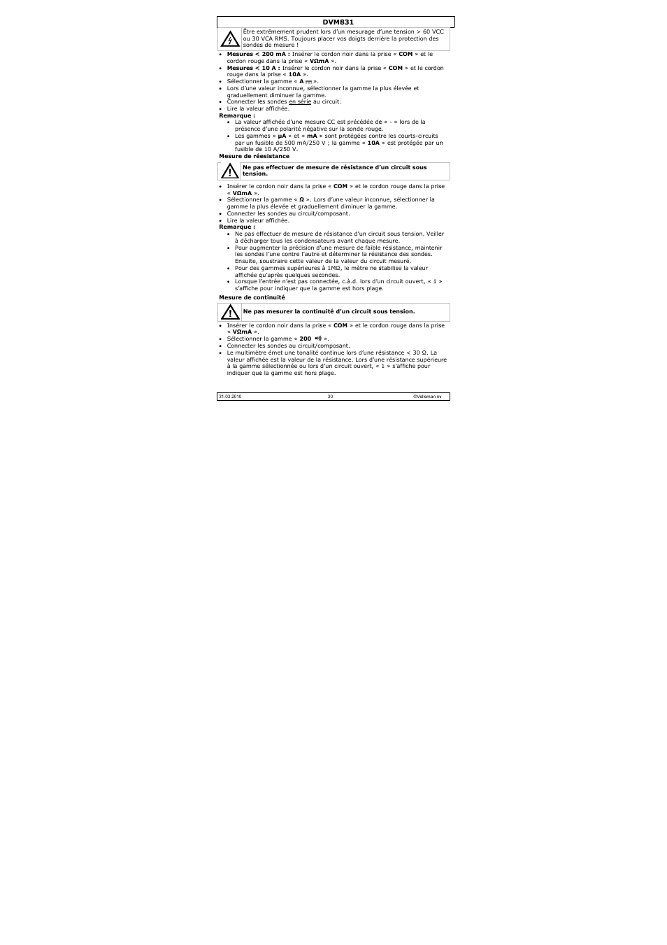 Velleman DVM831 User Manual | Page 30 / 60