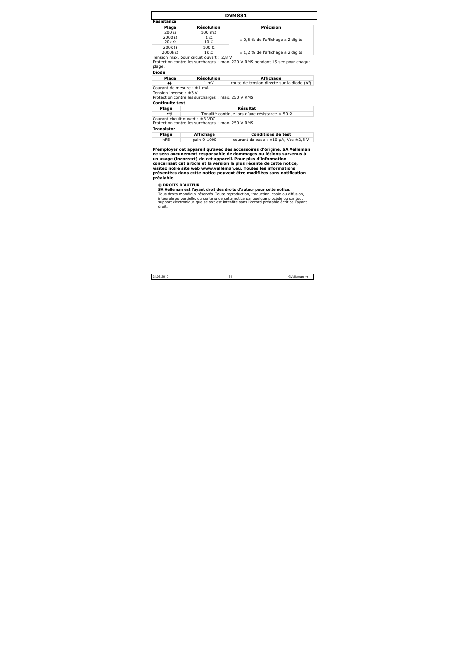 Velleman DVM831 User Manual | Page 34 / 60