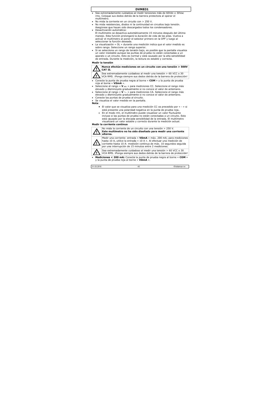 Velleman DVM831 User Manual | Page 40 / 60