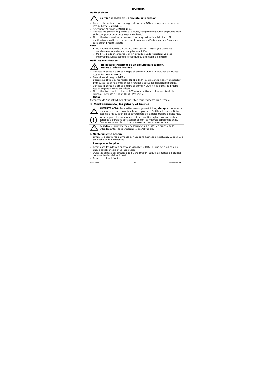 Velleman DVM831 User Manual | Page 42 / 60