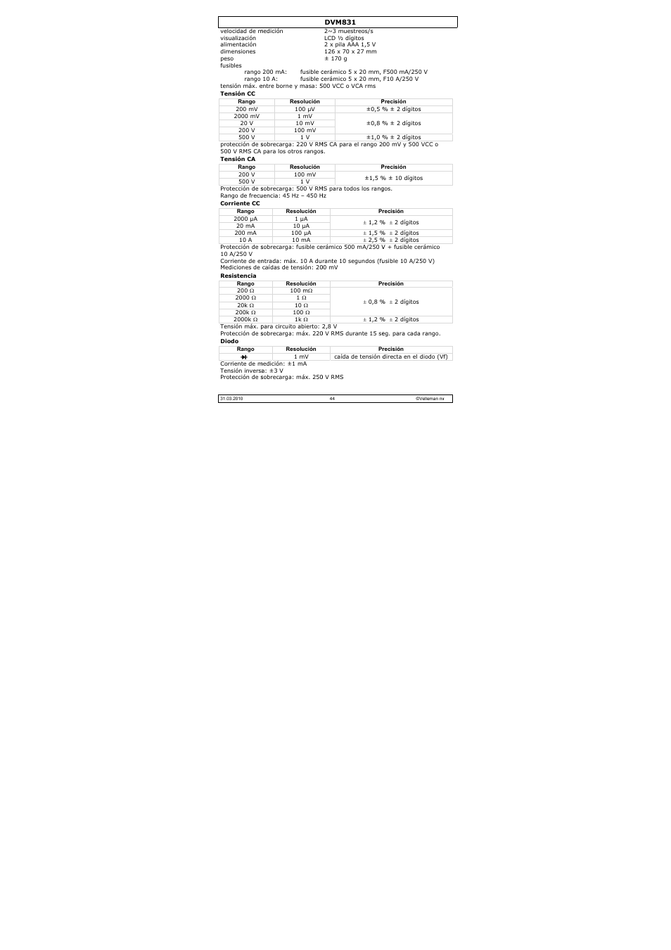 Velleman DVM831 User Manual | Page 44 / 60
