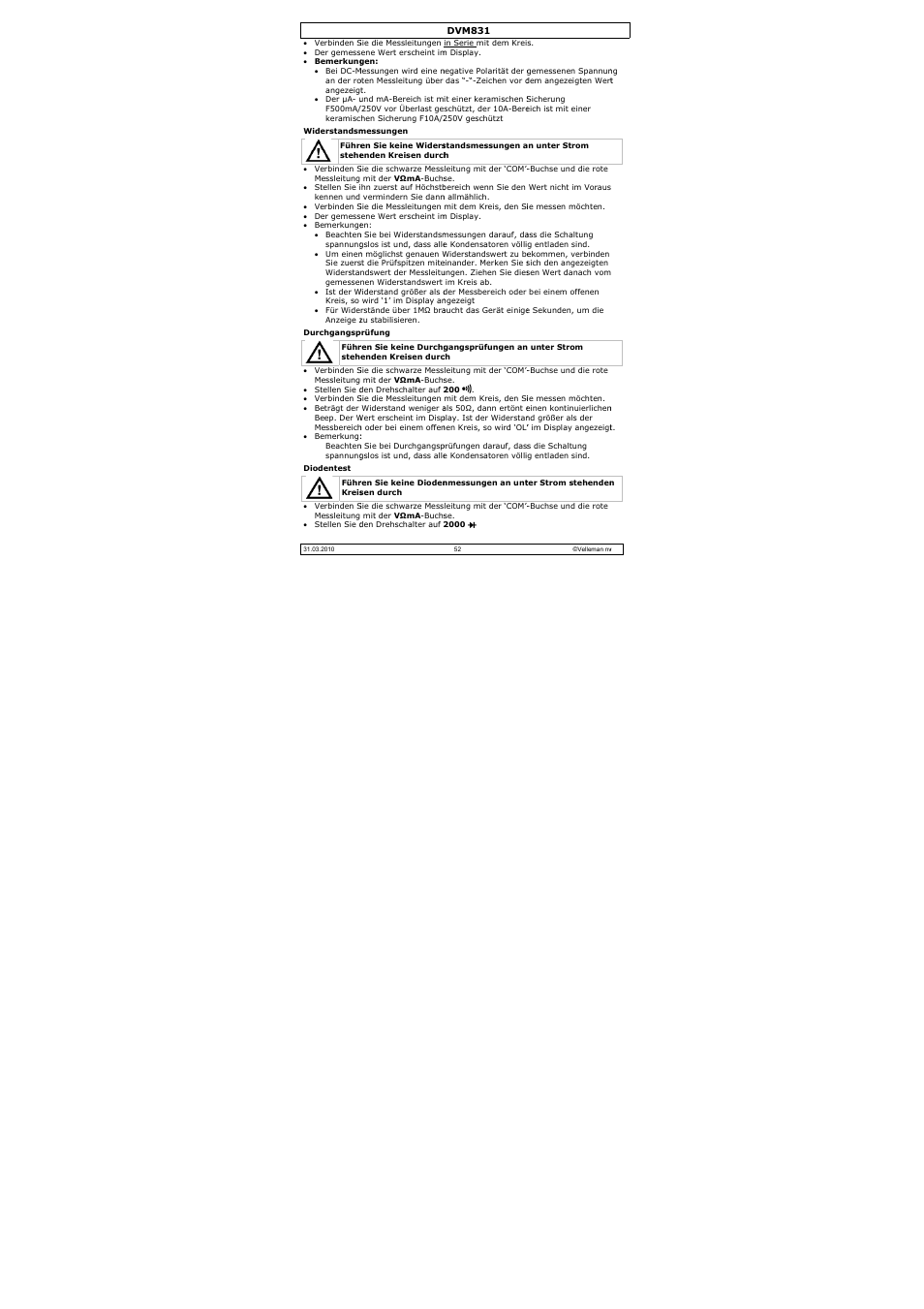 Velleman DVM831 User Manual | Page 52 / 60