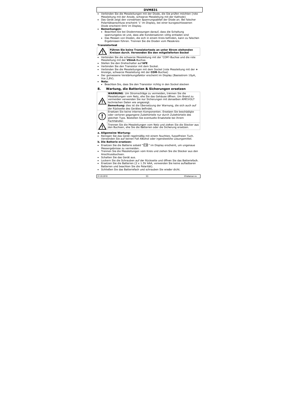 Velleman DVM831 User Manual | Page 53 / 60