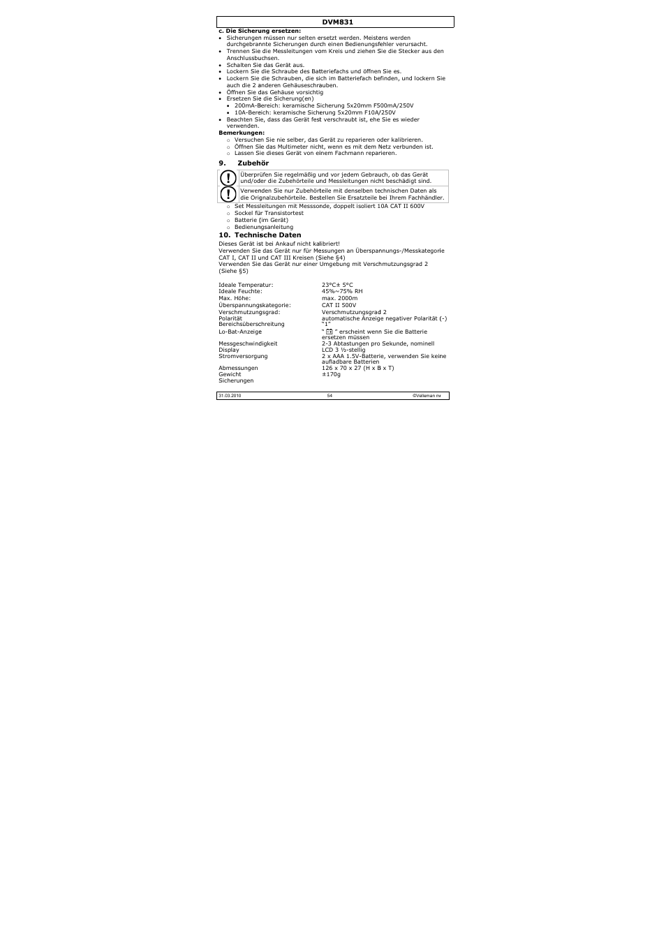 Velleman DVM831 User Manual | Page 54 / 60