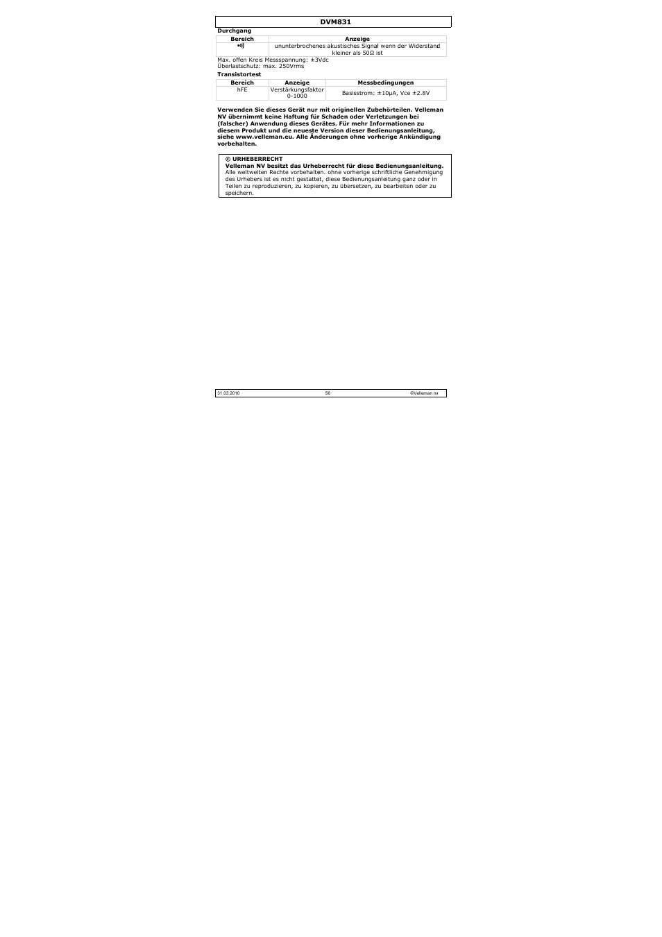 Velleman DVM831 User Manual | Page 56 / 60