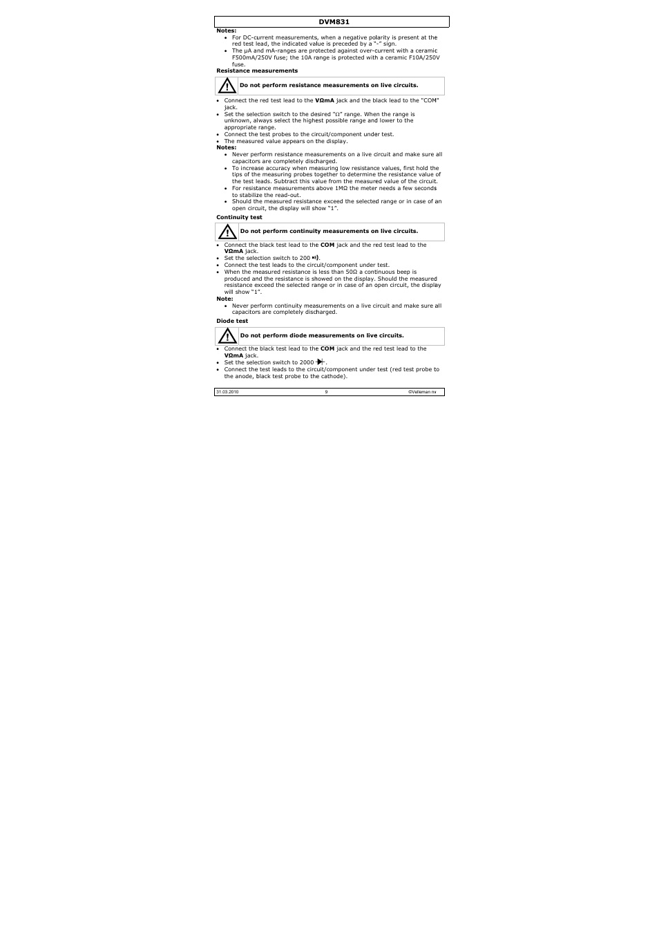 Velleman DVM831 User Manual | Page 9 / 60
