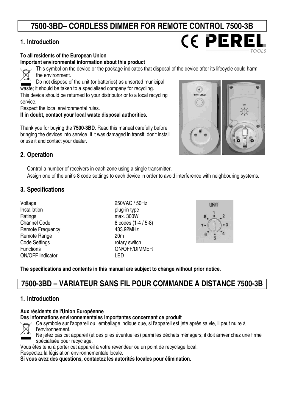 Velleman 7500-3BD User Manual | 4 pages