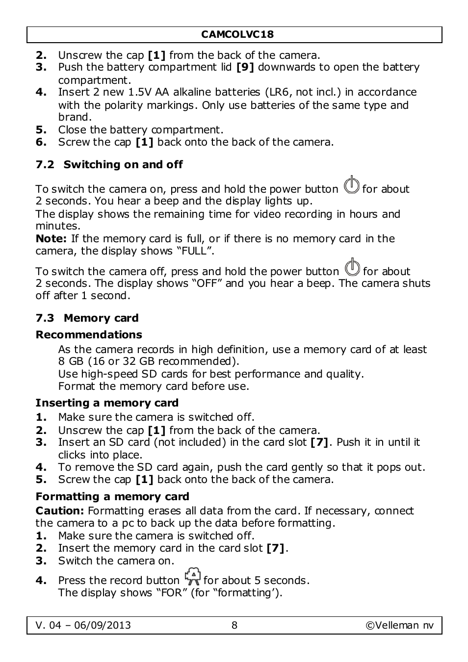 Velleman CAMCOLVC18 User Manual | Page 8 / 60