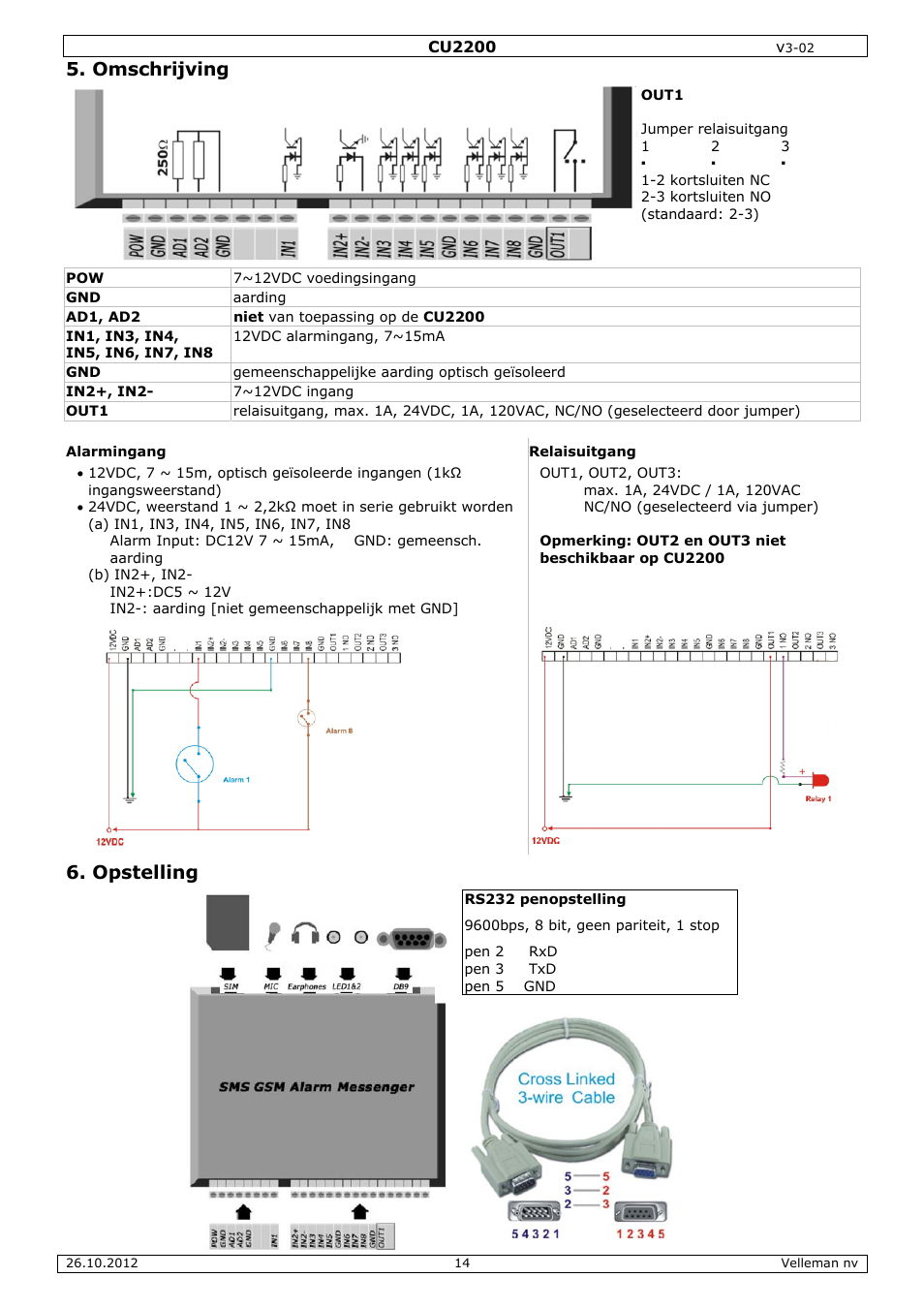 Omschrijving, Opstelling | Velleman CU2200 User Manual | Page 14 / 58