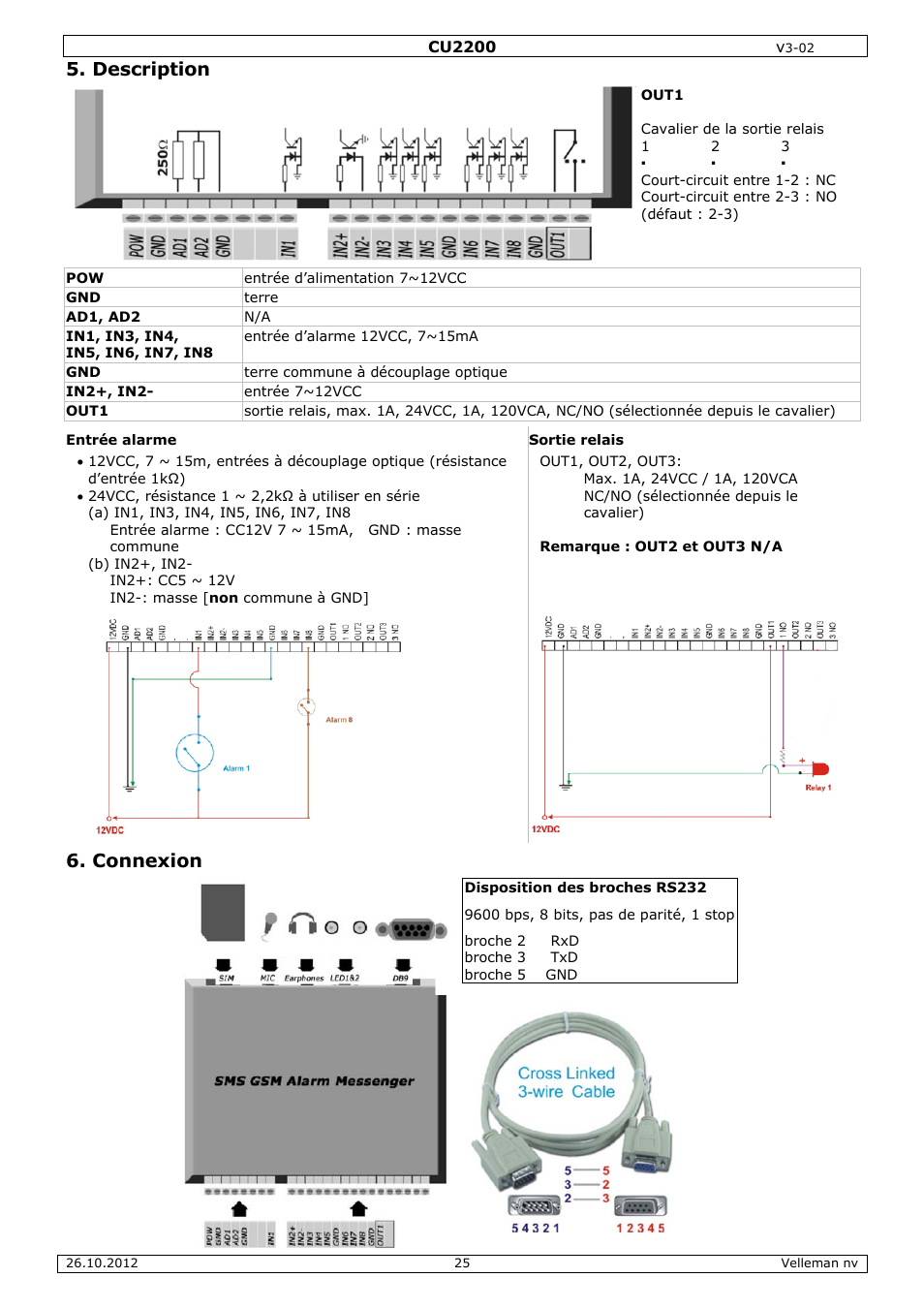 Description, Connexion | Velleman CU2200 User Manual | Page 25 / 58