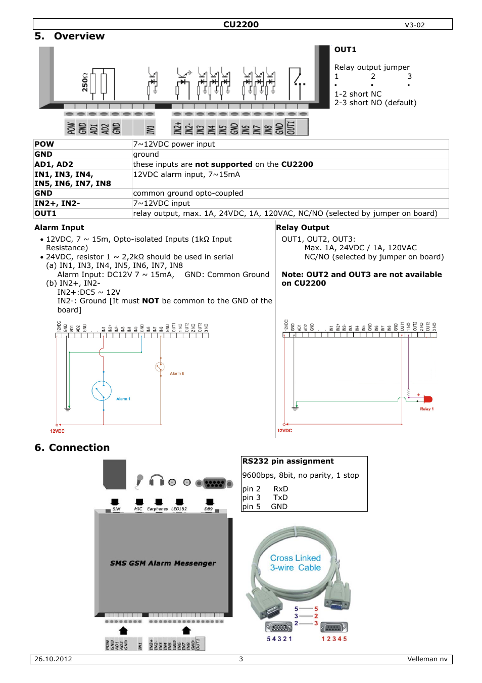 Overview, Connection | Velleman CU2200 User Manual | Page 3 / 58