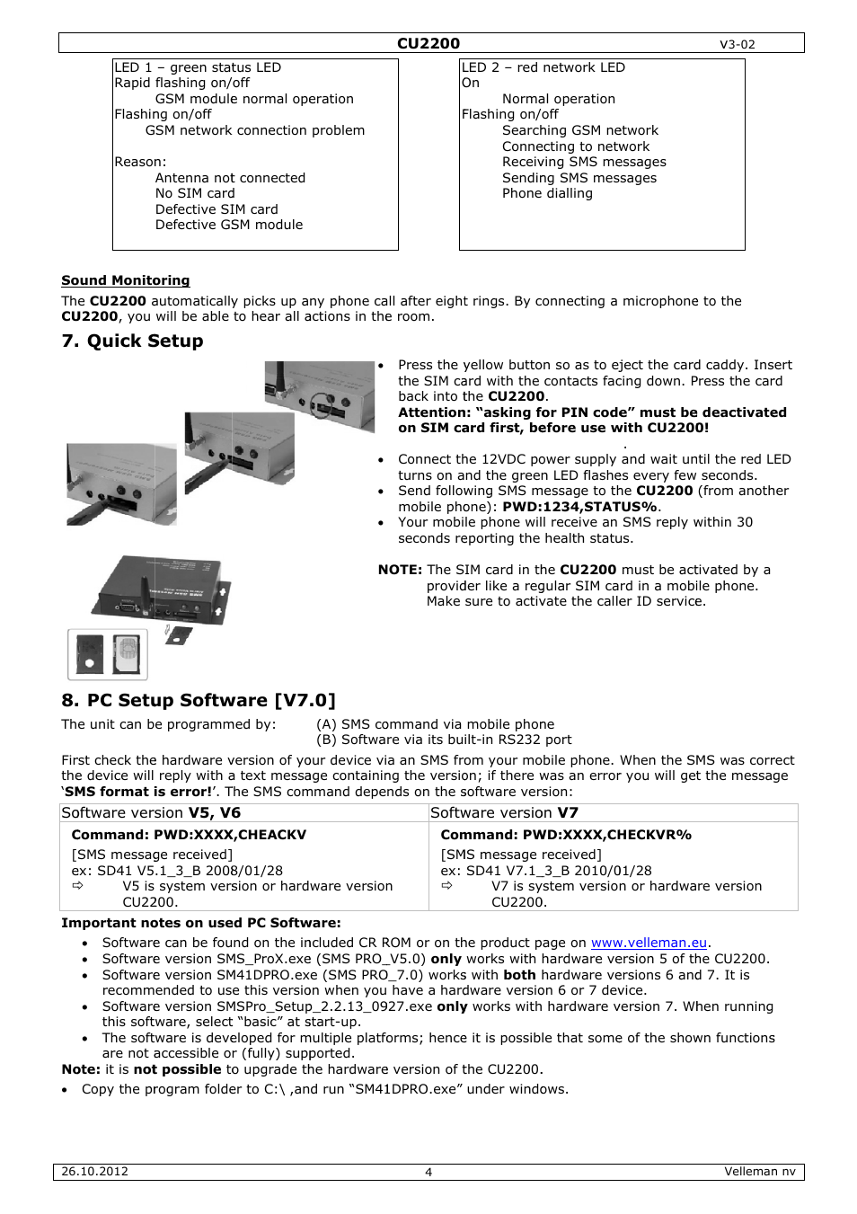 Quick s . pc setu, Setup up softw, Ware [v7 | Velleman CU2200 User Manual | Page 4 / 58