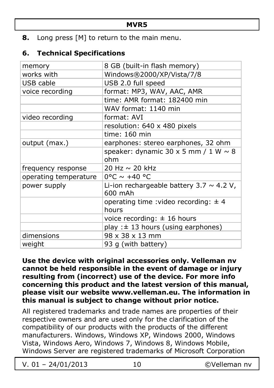 Velleman MVR5 User Manual | Page 10 / 78