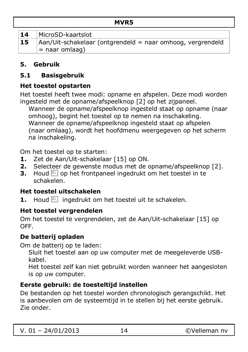 Velleman MVR5 User Manual | Page 14 / 78