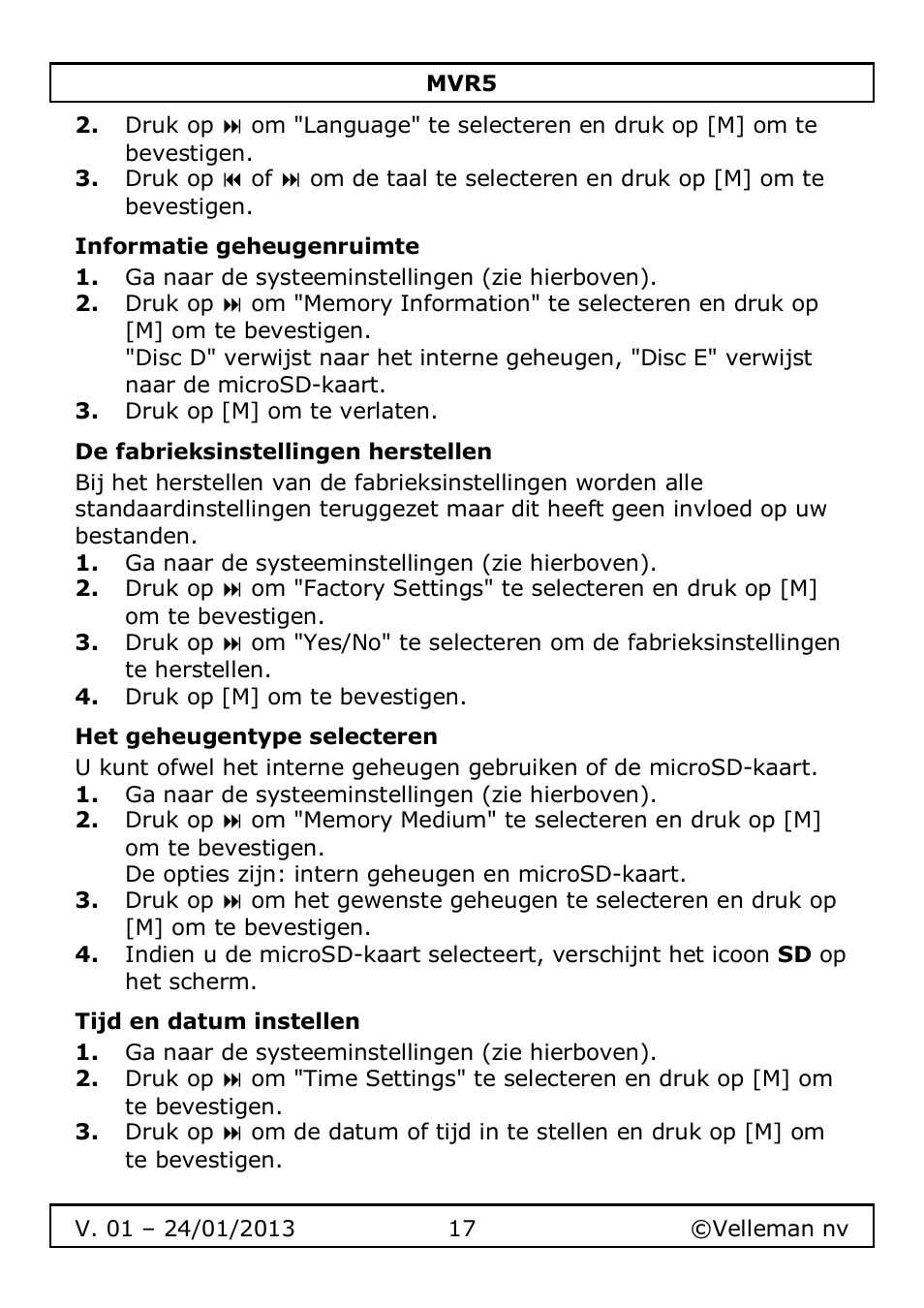 Velleman MVR5 User Manual | Page 17 / 78