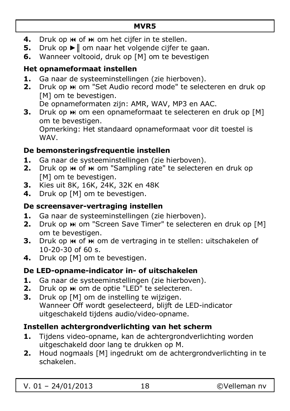 Velleman MVR5 User Manual | Page 18 / 78