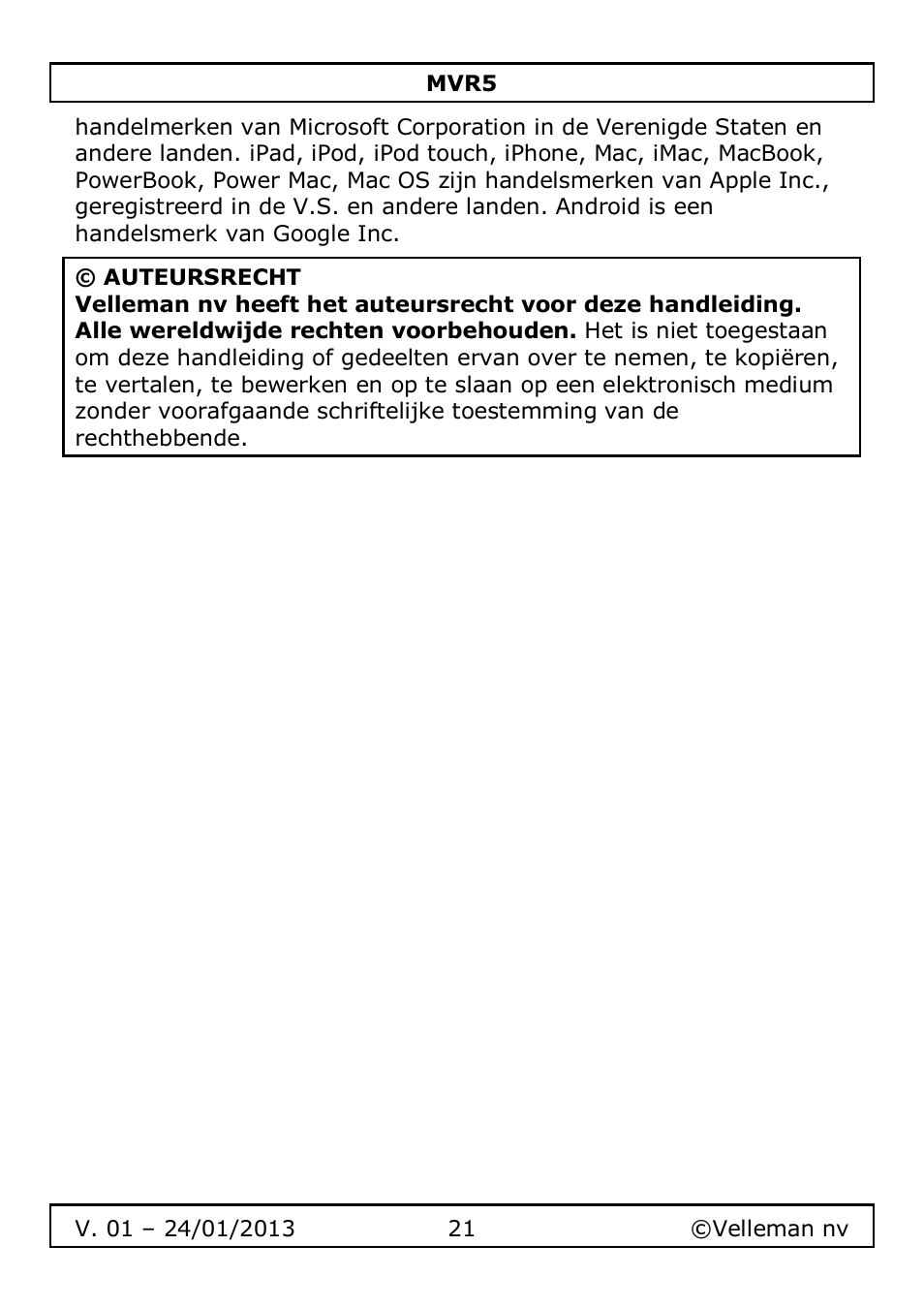 Velleman MVR5 User Manual | Page 21 / 78