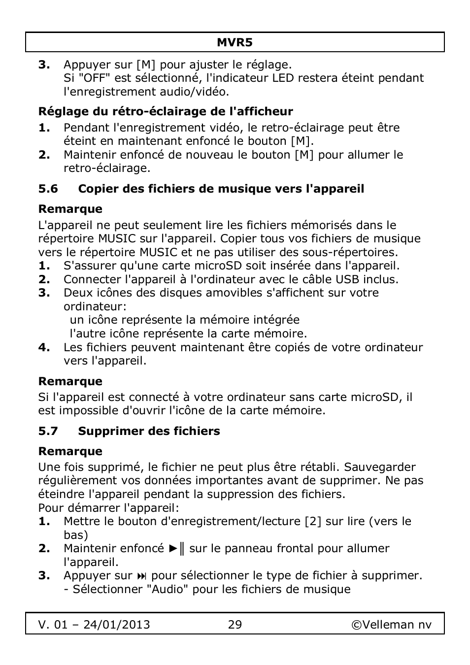 Velleman MVR5 User Manual | Page 29 / 78