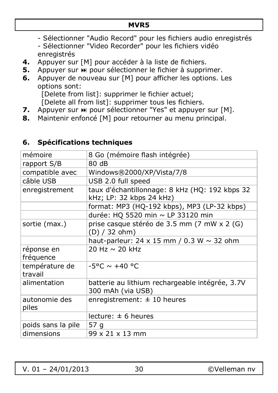 Velleman MVR5 User Manual | Page 30 / 78