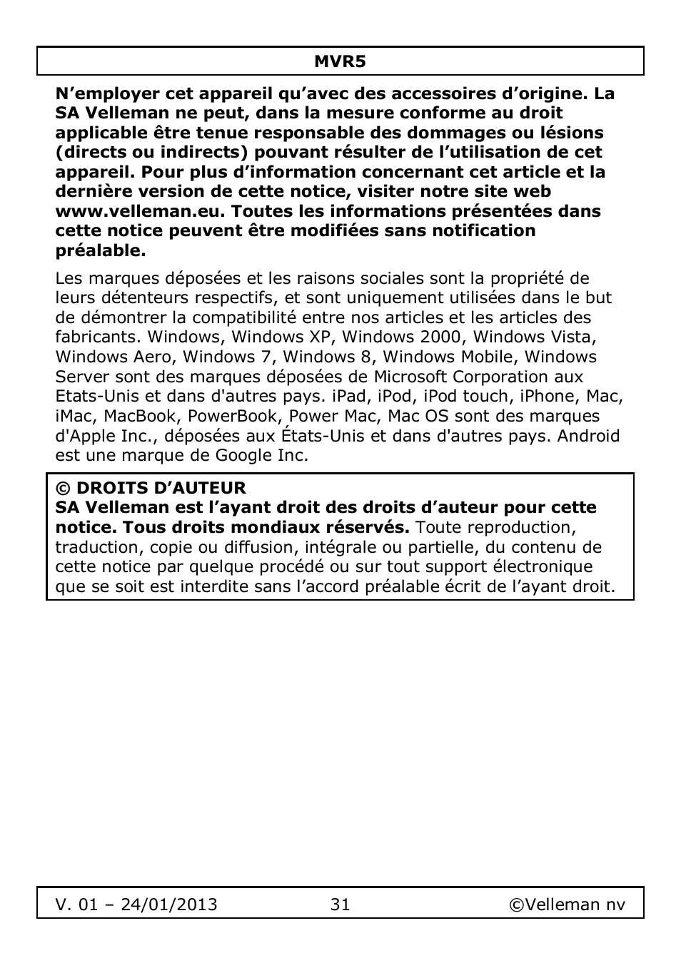 Velleman MVR5 User Manual | Page 31 / 78