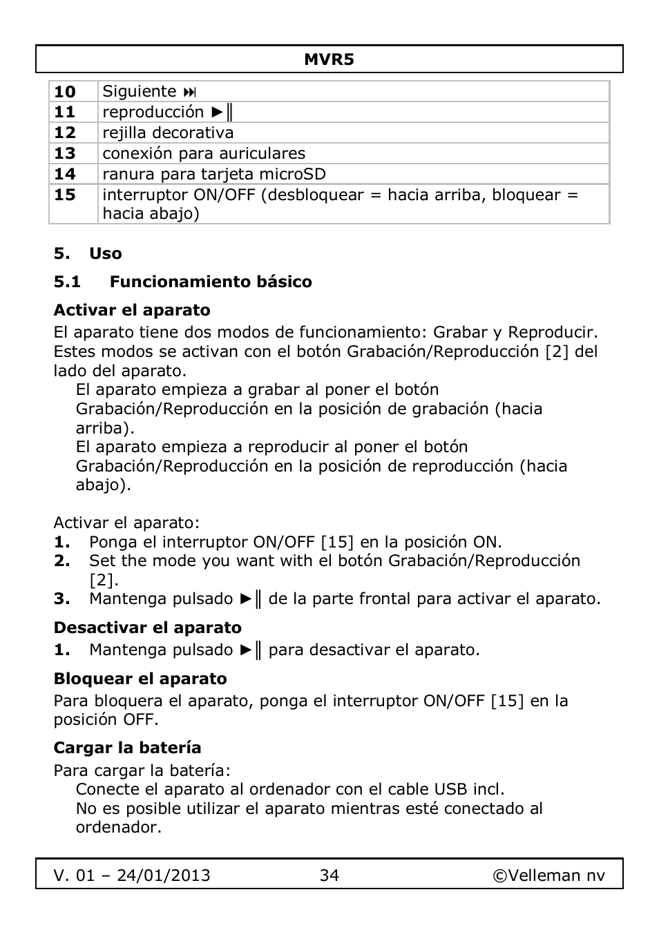 Velleman MVR5 User Manual | Page 34 / 78