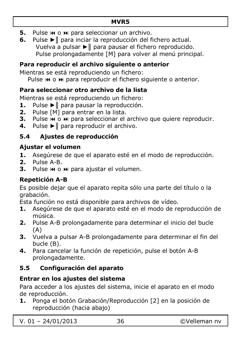 Velleman MVR5 User Manual | Page 36 / 78