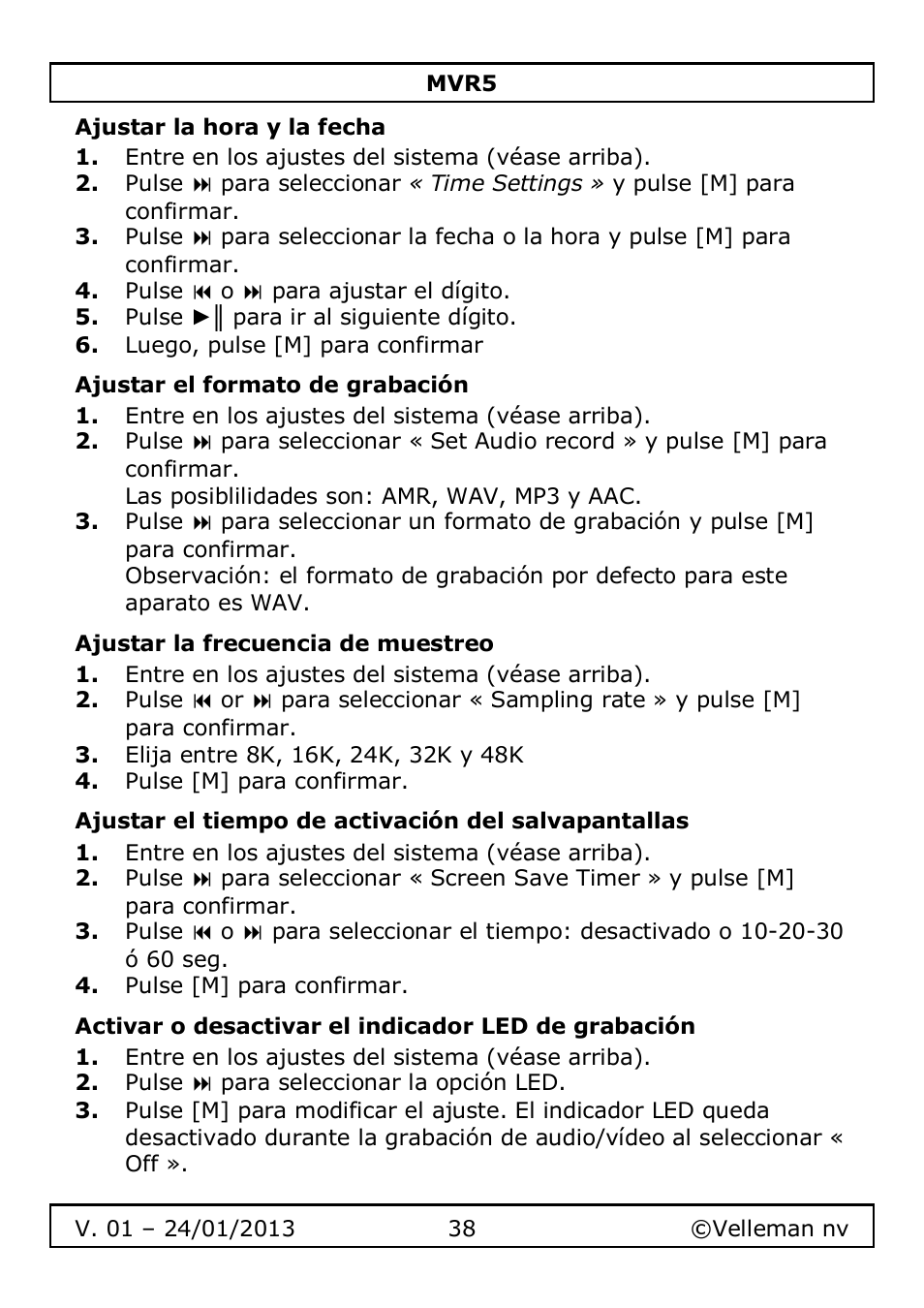 Velleman MVR5 User Manual | Page 38 / 78