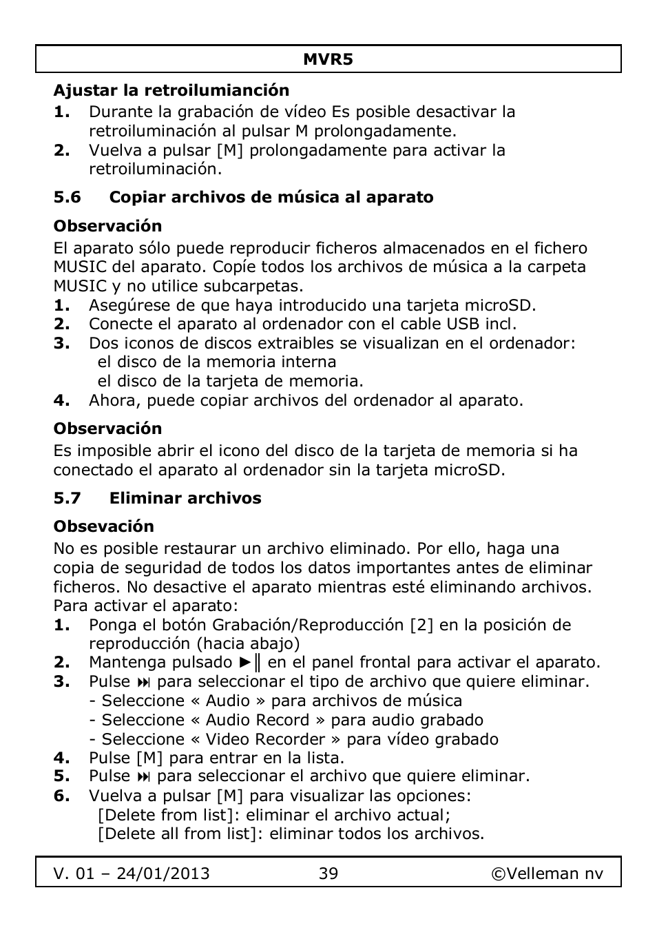 Velleman MVR5 User Manual | Page 39 / 78