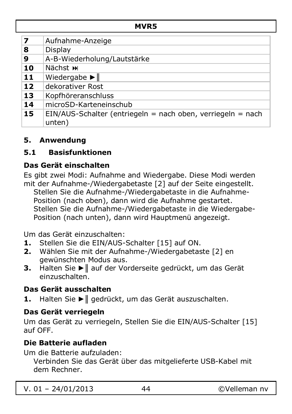 Velleman MVR5 User Manual | Page 44 / 78