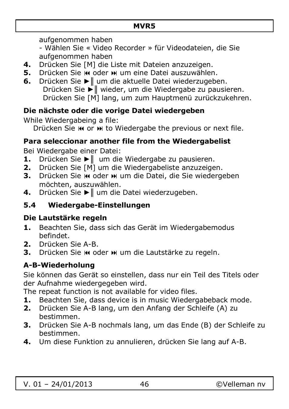 Velleman MVR5 User Manual | Page 46 / 78