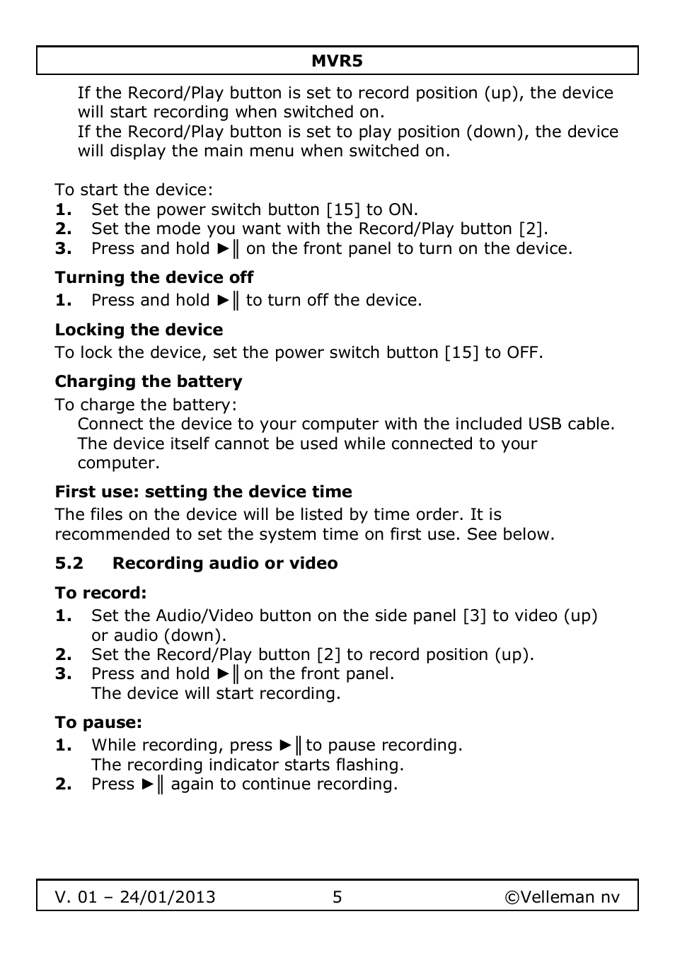 Velleman MVR5 User Manual | Page 5 / 78