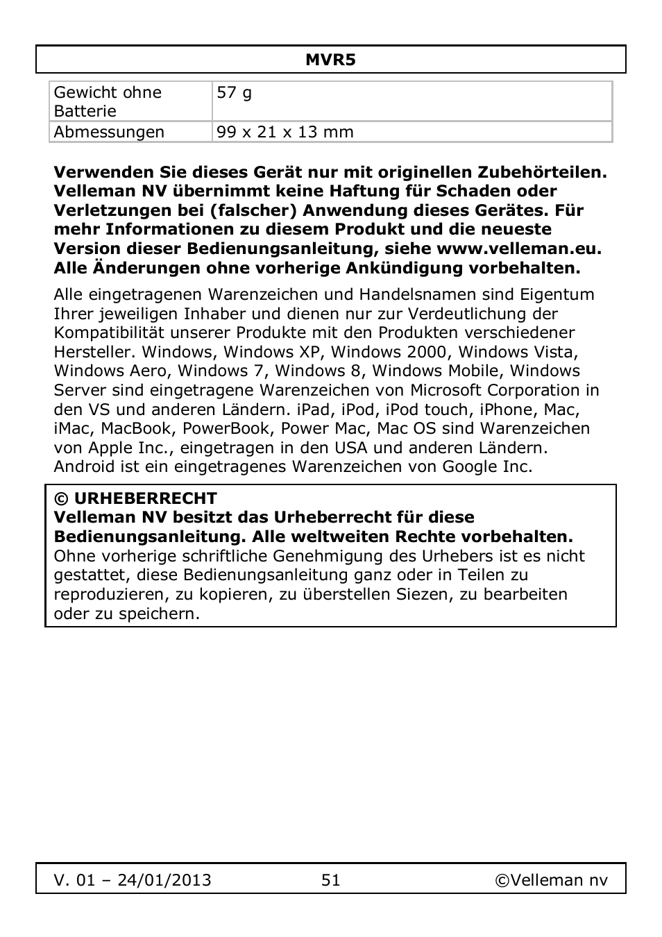 Velleman MVR5 User Manual | Page 51 / 78