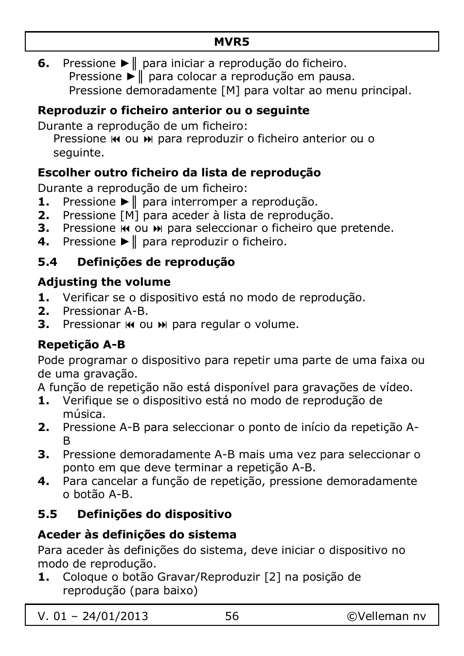 Velleman MVR5 User Manual | Page 56 / 78