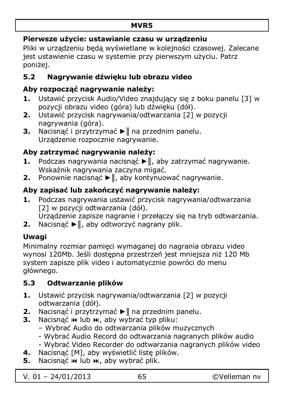Velleman MVR5 User Manual | Page 65 / 78