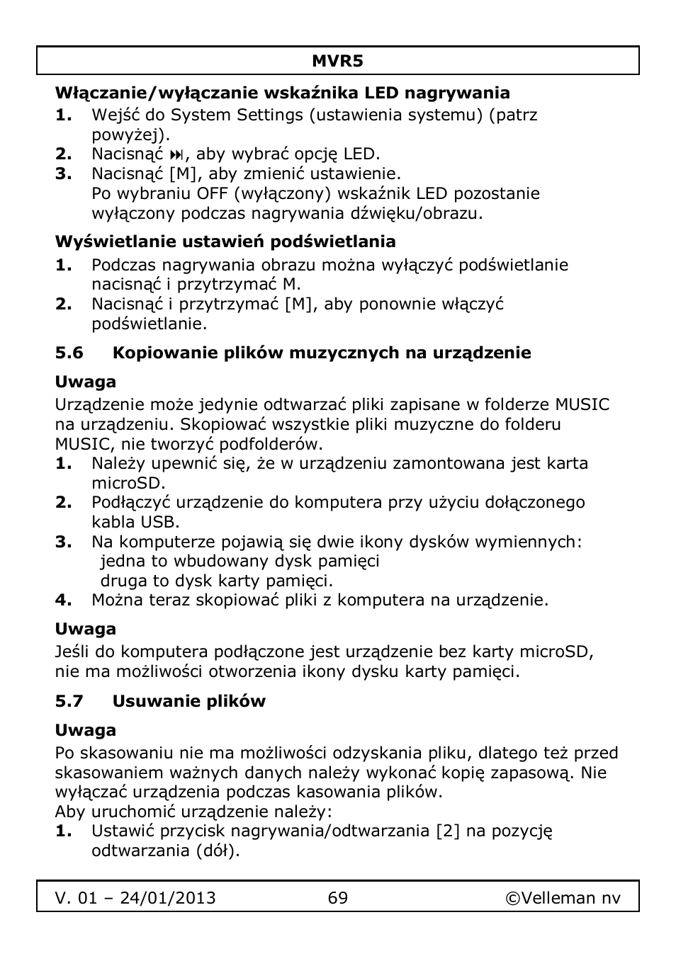 Velleman MVR5 User Manual | Page 69 / 78