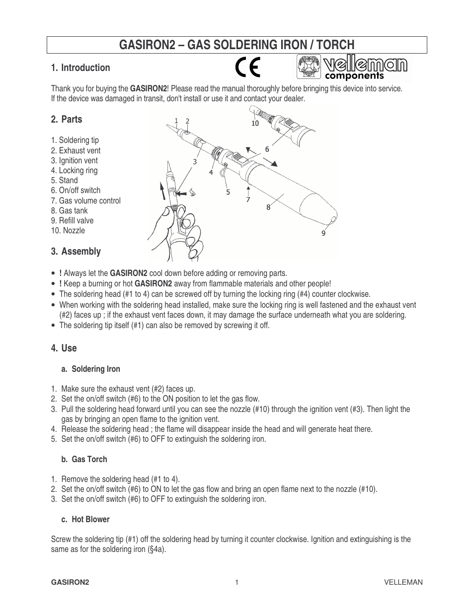 Velleman GASIRON2 User Manual | 9 pages