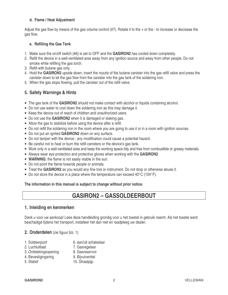 Gasiron2 – gassoldeerbout | Velleman GASIRON2 User Manual | Page 2 / 9