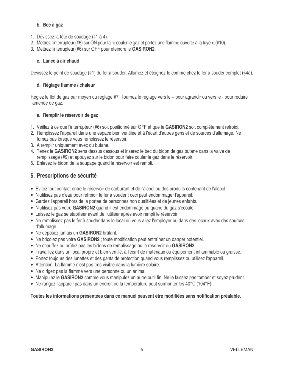 Velleman GASIRON2 User Manual | Page 5 / 9