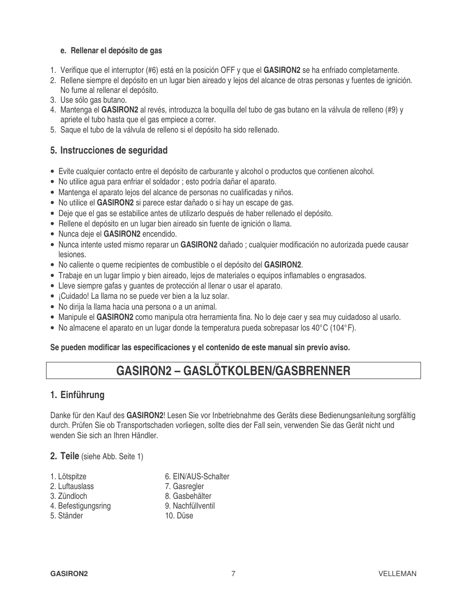 Gasiron2 – gaslötkolben/gasbrenner | Velleman GASIRON2 User Manual | Page 7 / 9