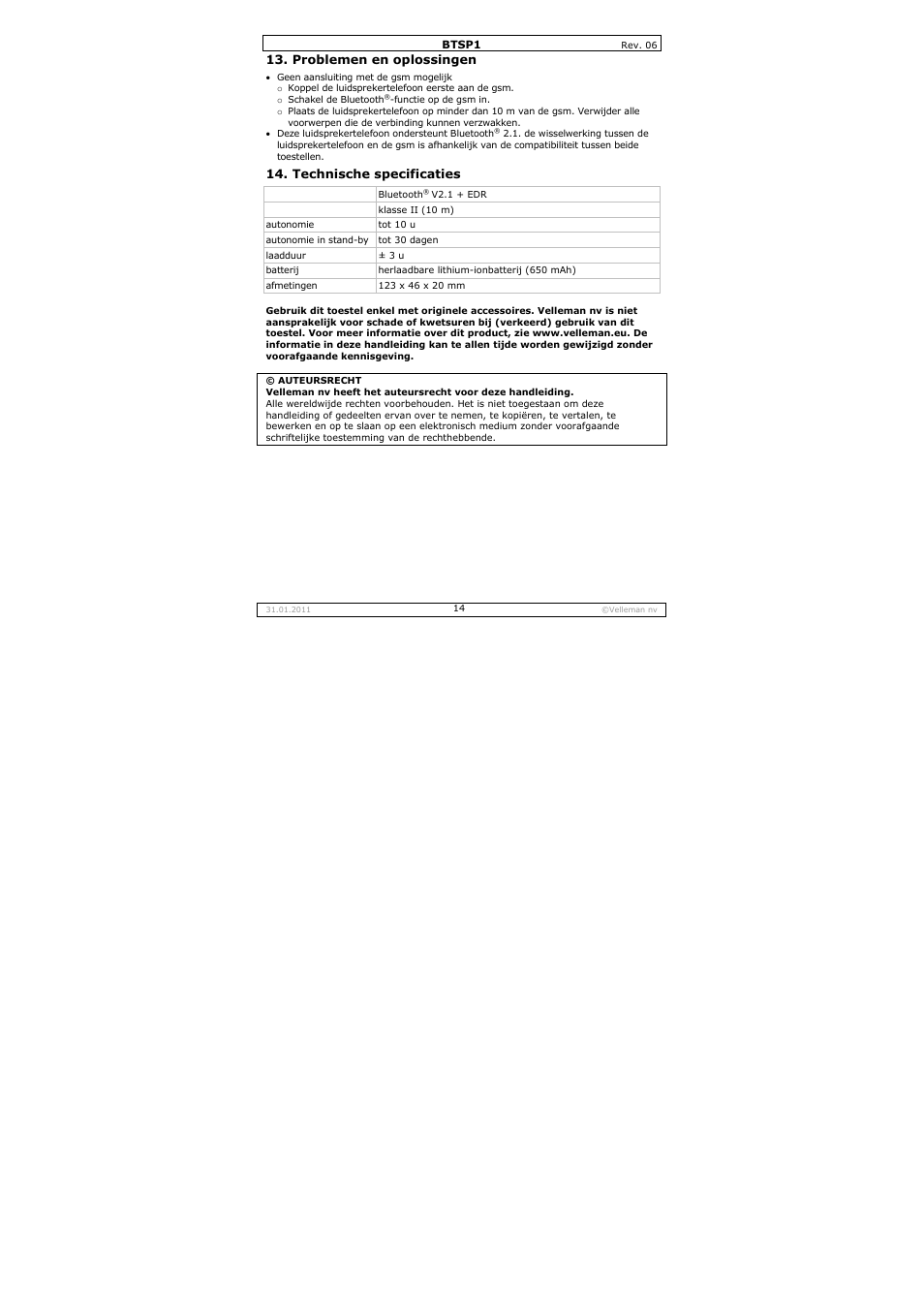 Velleman BTSP1 User Manual | Page 14 / 45