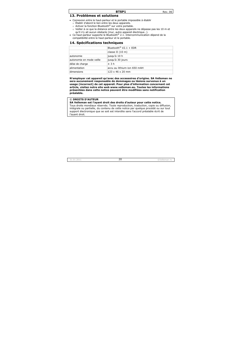 Velleman BTSP1 User Manual | Page 20 / 45