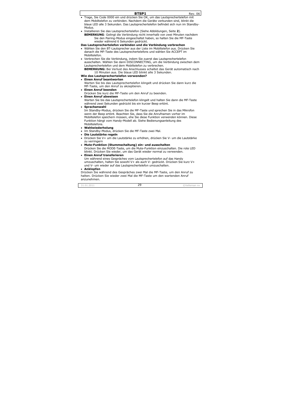 Velleman BTSP1 User Manual | Page 29 / 45