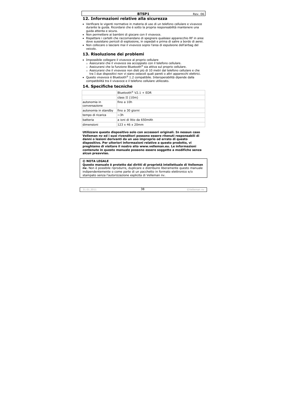 Velleman BTSP1 User Manual | Page 38 / 45