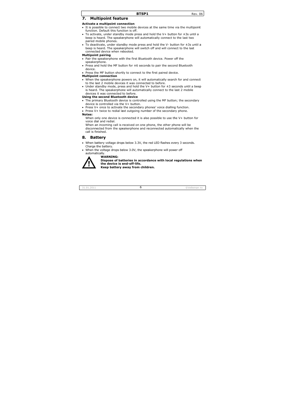 Velleman BTSP1 User Manual | Page 6 / 45