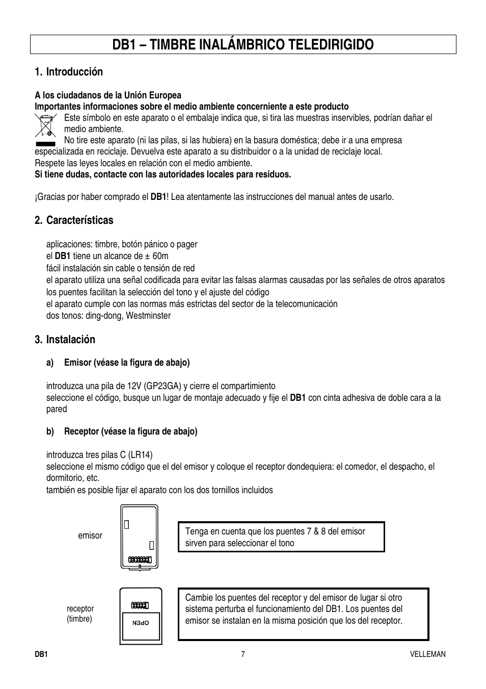 Db1 – timbre inalámbrico teledirigido | Velleman DB1 User Manual | Page 8 / 13