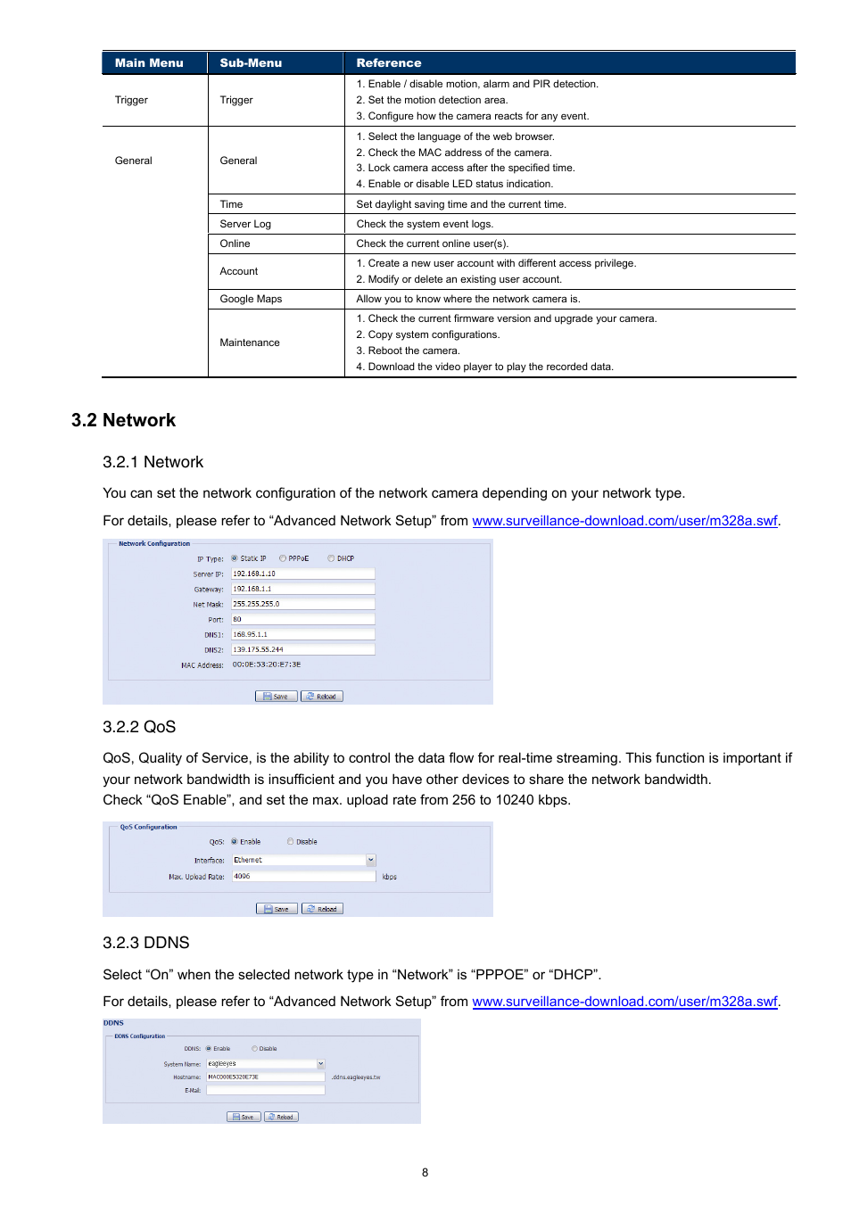 2 network, 1 network, 2 qos | 3 ddns | Velleman CAMIP12 Quick Installation Guide User Manual | Page 13 / 69